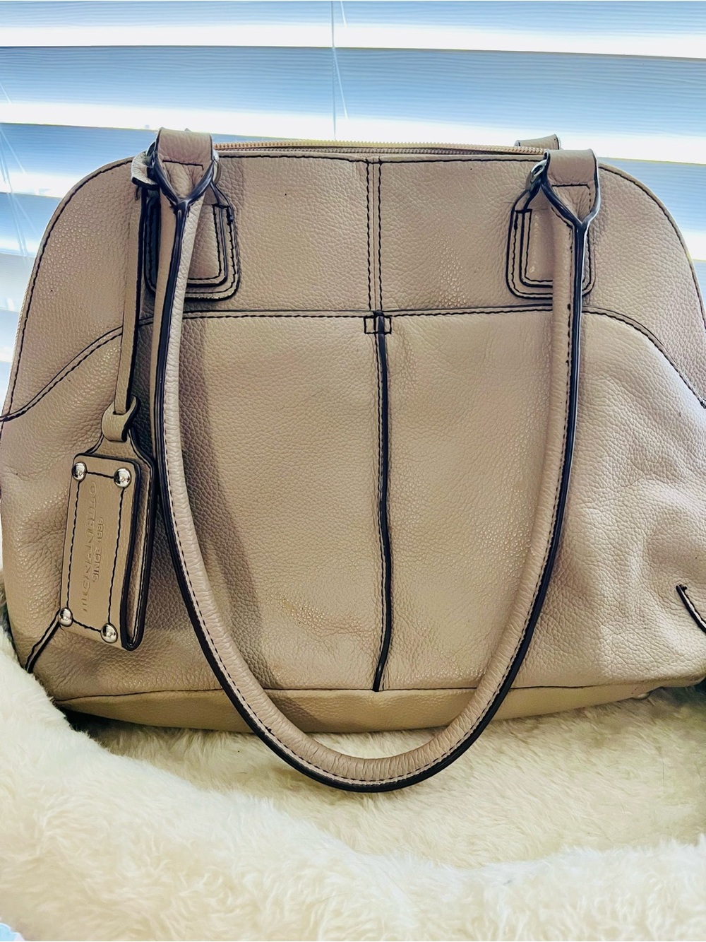 Tignanello Taupe Pebbled Double-Handle Dome Satchel